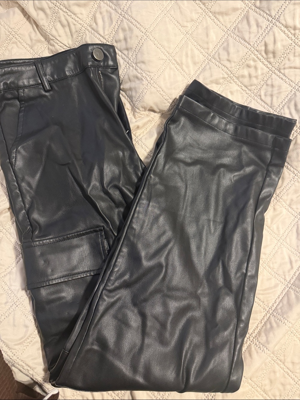 Forever 21 Black Faux Leather Wide Leg Jeans